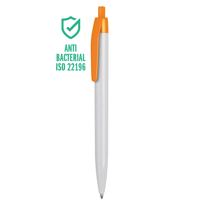 Penna in plastica personalizzabile colore Bianca cappuccio Arancione